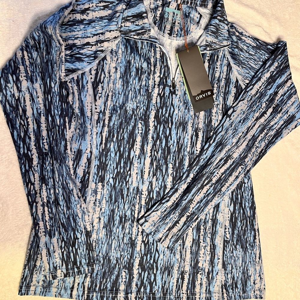 Orvis Women's Light and Dark Blue Striped Quarter-Zip Performance Top